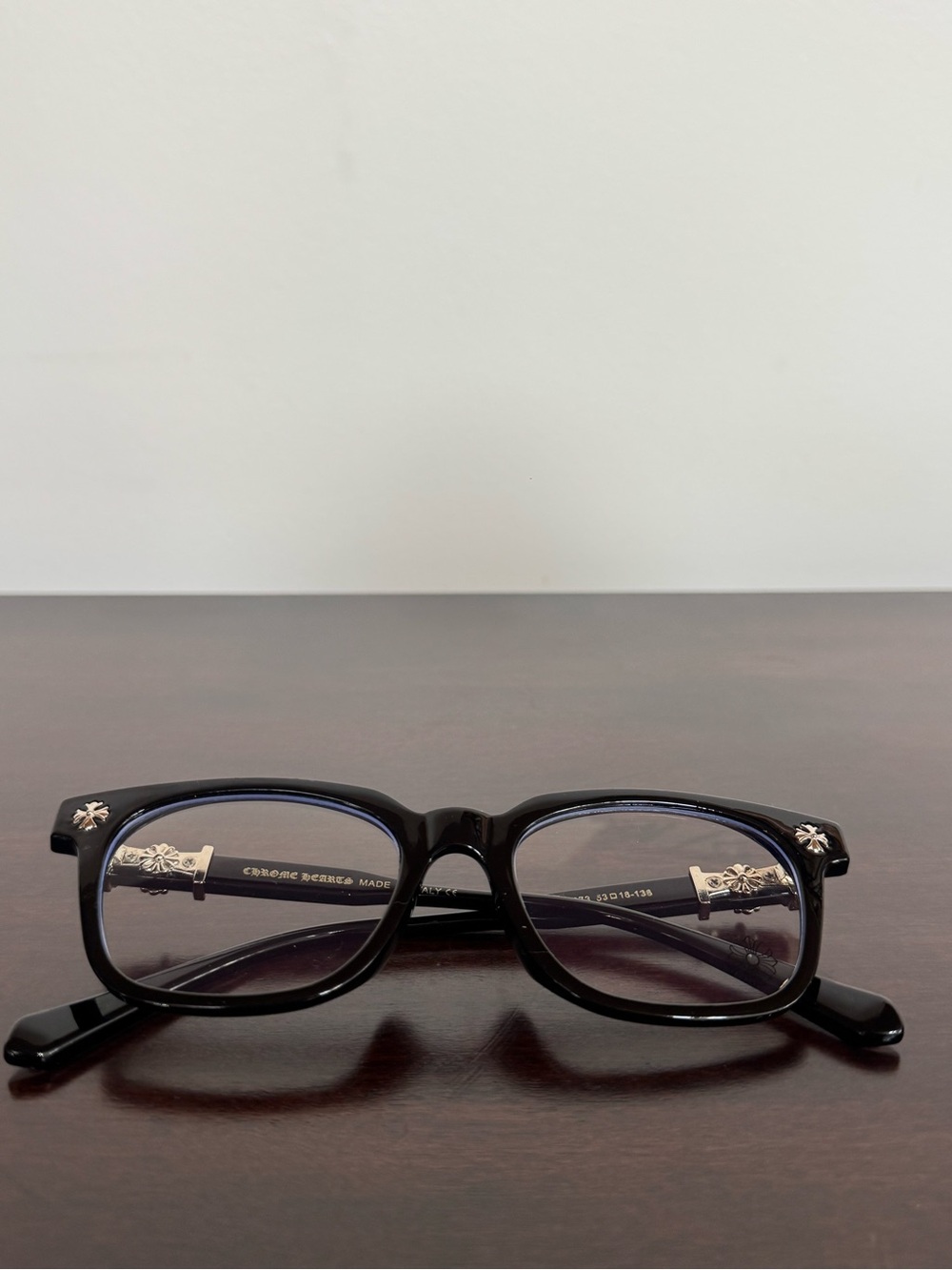 Black Chrome Hearts Rectangular Eyeglasses with Decorative Temples